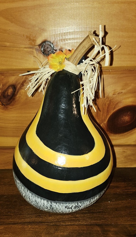 Hand painted, Beehive Gnome Gourd