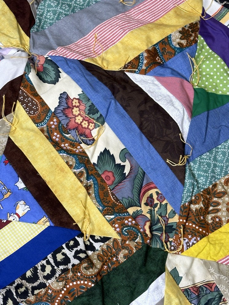 Handmade Quilt Blanket Handtie Patchwork Multi fabric Lap Throw Wheelchair Sofa