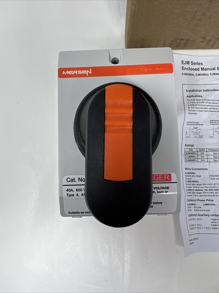 Mersen Enclosed Disconnect Switch EJM30BS0 40A 600V NEMA 4x, 12