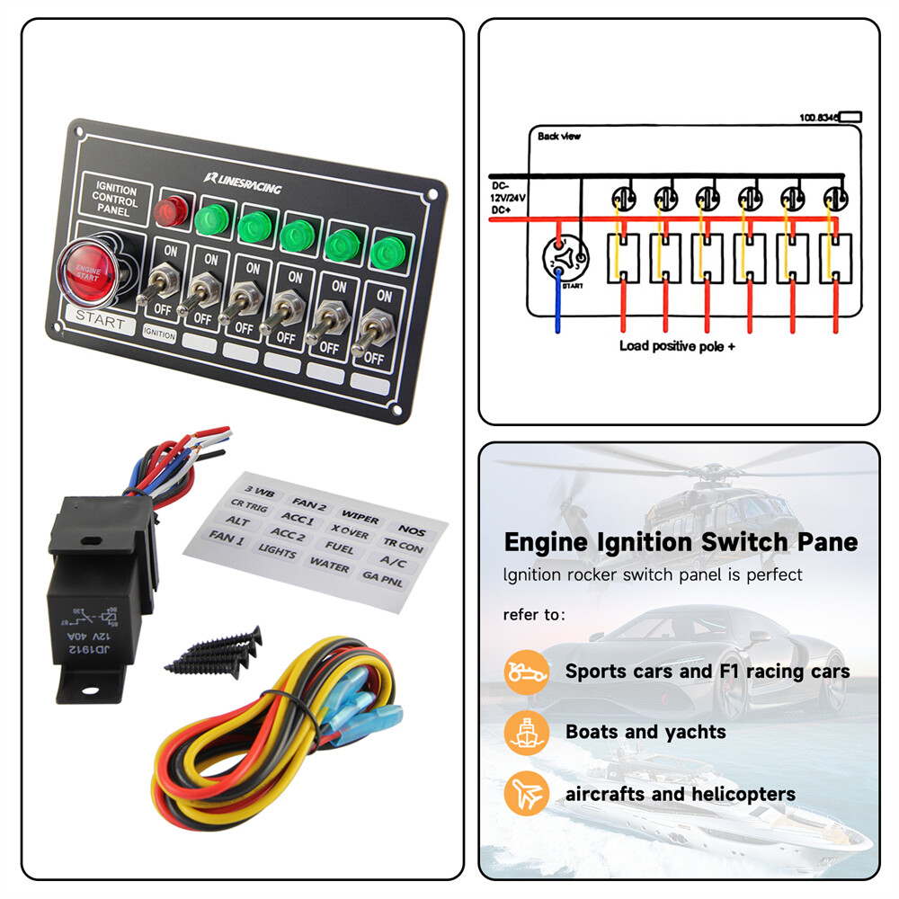 Racing Car Ignition 6 Ways Switch Panel with Led Light Engine Toggle Starter