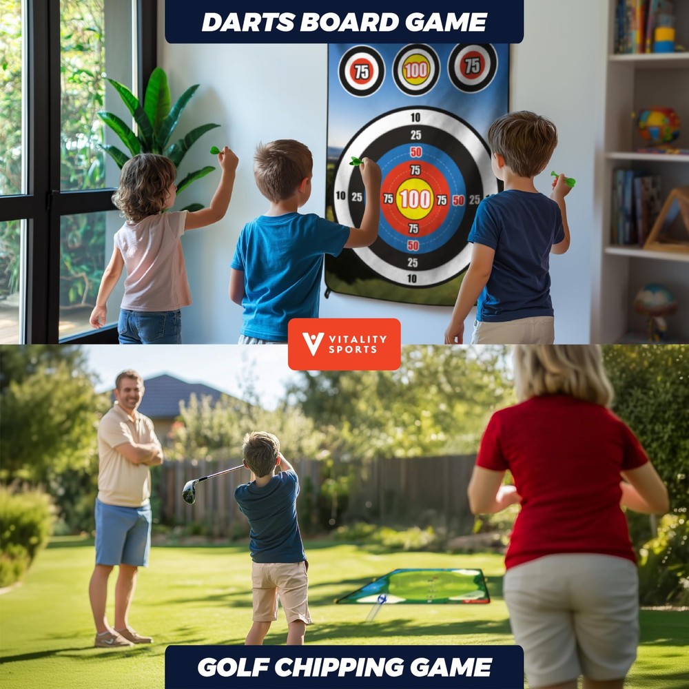 Golf Chipping Game with Hitting Mat, 72"x48" Double-Sided Sticky Golf Practic...