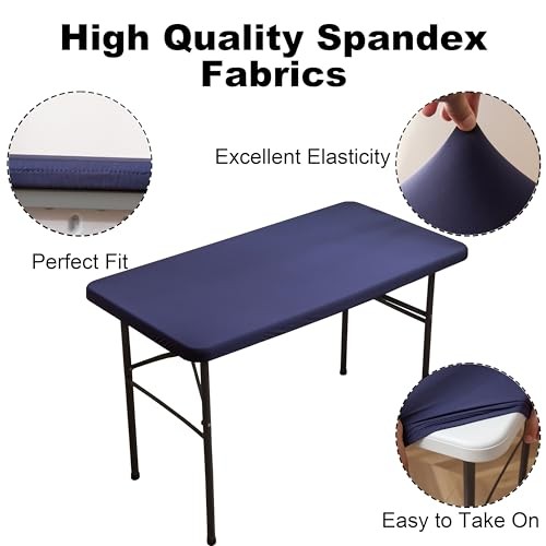 Rectangle Spandex 4 FT Fitted Tablecloth, 48" x 24" (Rectangular) Navy Blue
