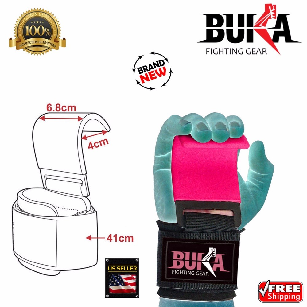 Weight Lifting Hooks(Pair) Non-Slip Rubber Coated Support Adjustable Wrist strap
