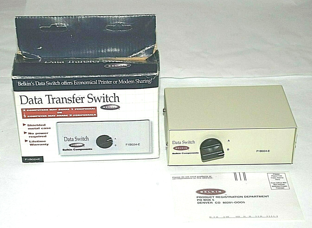 BELKIN Rotary 2 Port Data Transfer Switch F1B024-E Serial Parallel Printer Hub
