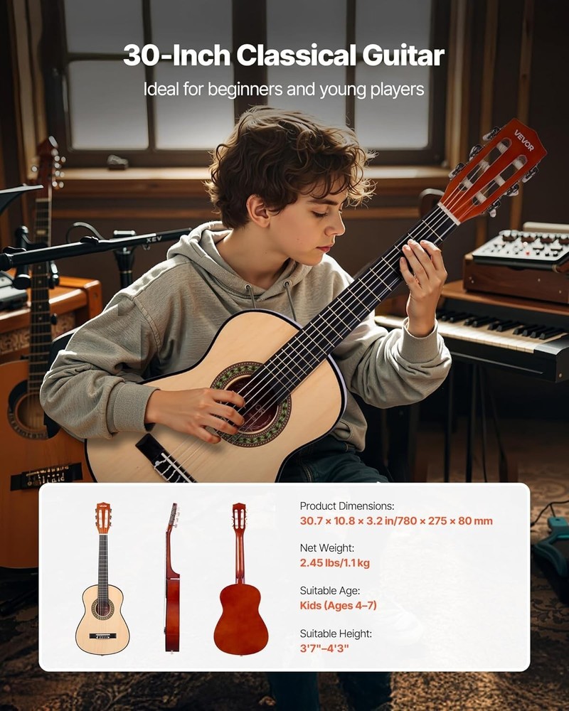 30-Inch Classical Guitar Starter Kit for Beginners - Nylon Strings & Accessories