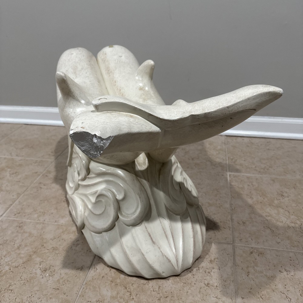 Vintage Mid Century Plaster Chalkware Double Swimming Dolphins Coffee Table Base