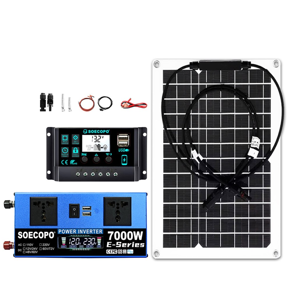 SOECOPO 7000W Peak Solar System Kit Flexible Panel 100A Controller 12V 24V