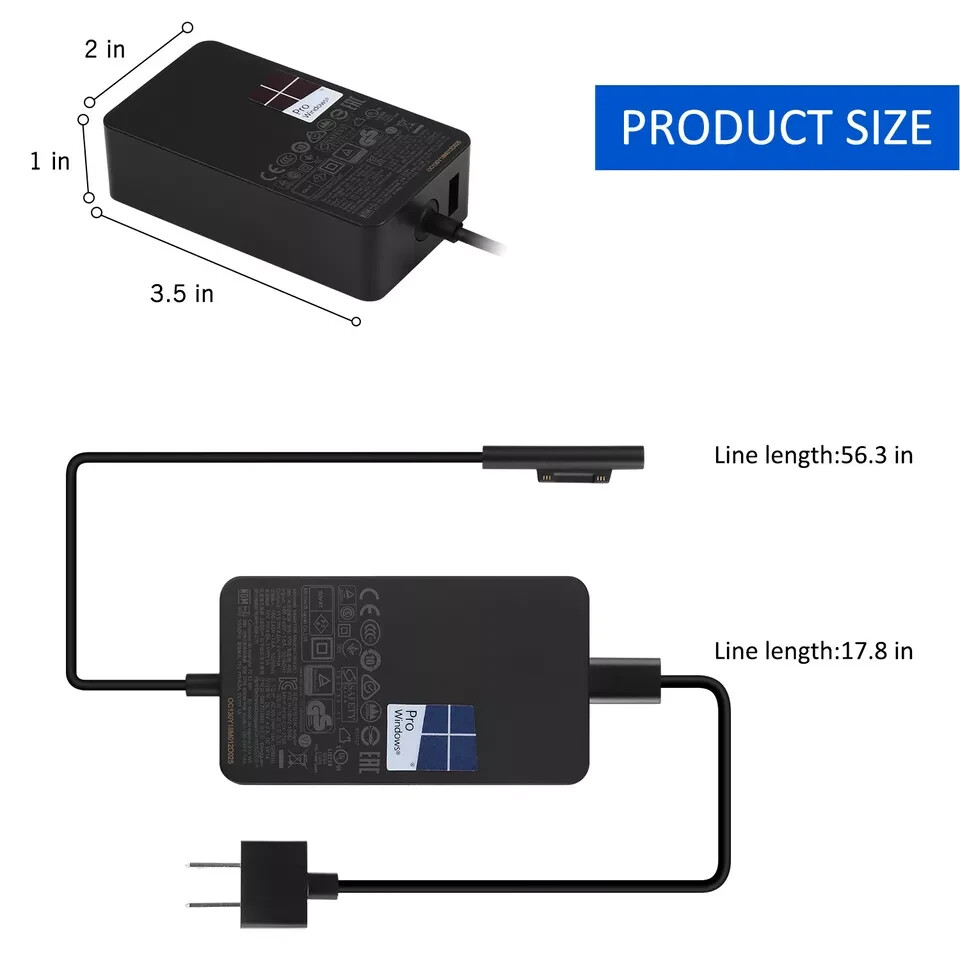 Genuine 65W Microsoft Surface Pro Book 1 2 3 4 5 6 7 X Adapter Charger 1706 1800