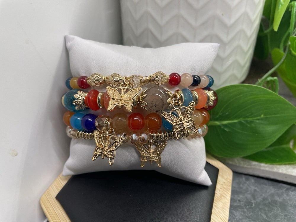 4” PC Handmade Boho Beaded Stackable 7” Plus Stretch Bracelet Set New B4788
