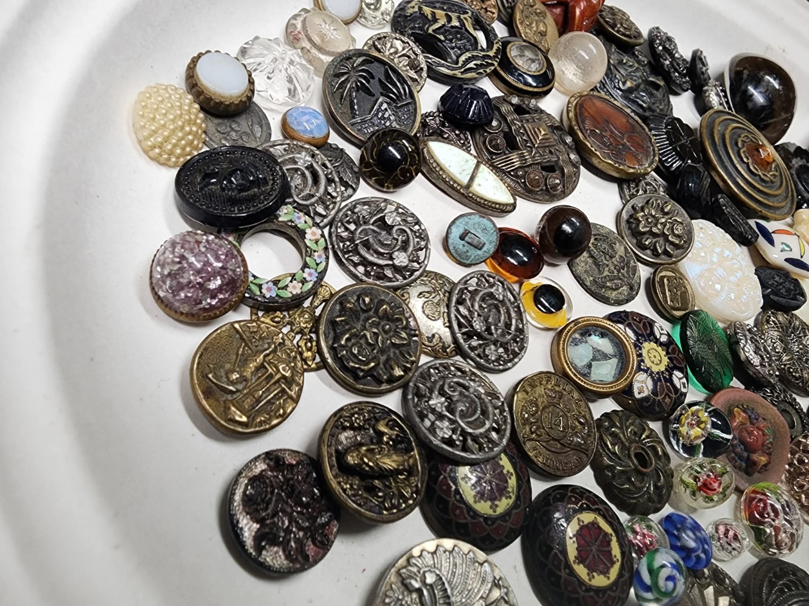 Junk Draw Lot , Antique Buttons , Marbles , Jewelry , Zuni