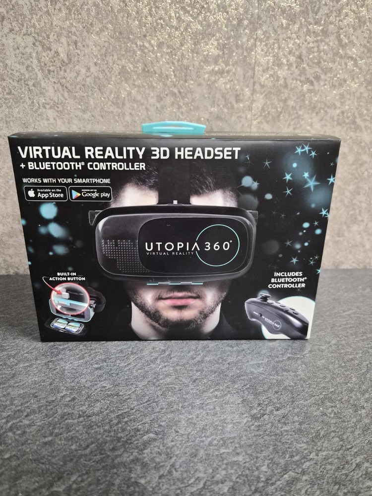 Utopia 360 Virtual Reality 3D Headset + Bluetooth Controller New In Box
