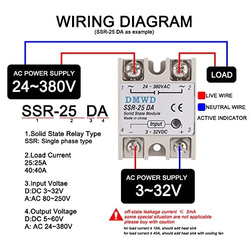SSR-25DA Solid State Relay DC to AC (Input 3-32V DC Output 24-380V AC) with
