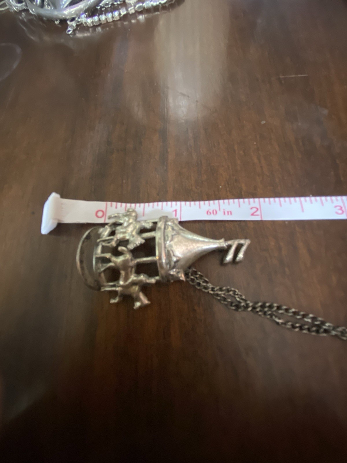 CAROUSEL HORSE and CAROUSEL on chain -LANG - STERLING SILVER - BROOCH/PIN 14 gr