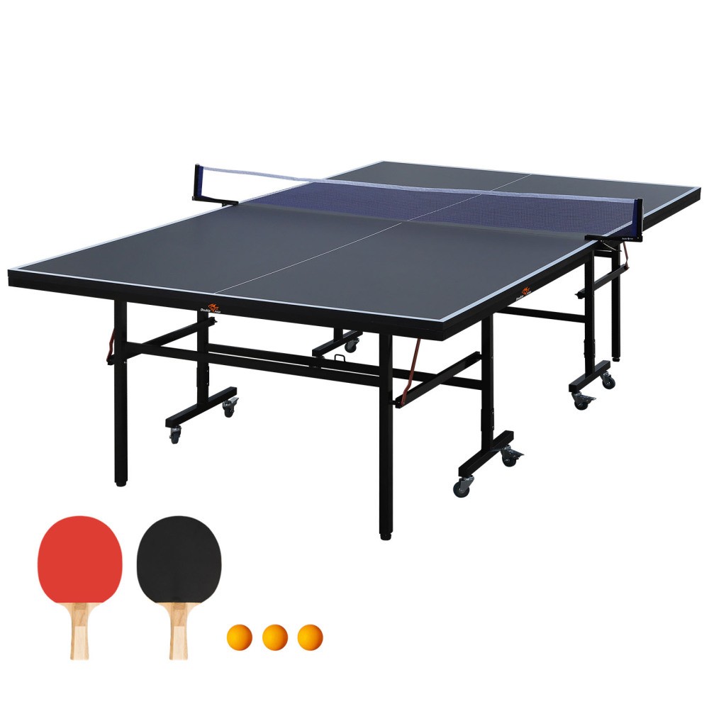 9 Ft Mid Size Table Tennis Table Set,Foldable Ping Pong Table,Single Player Game