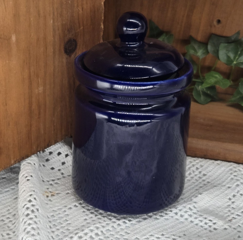 blue ceramic container (25057) hand painted