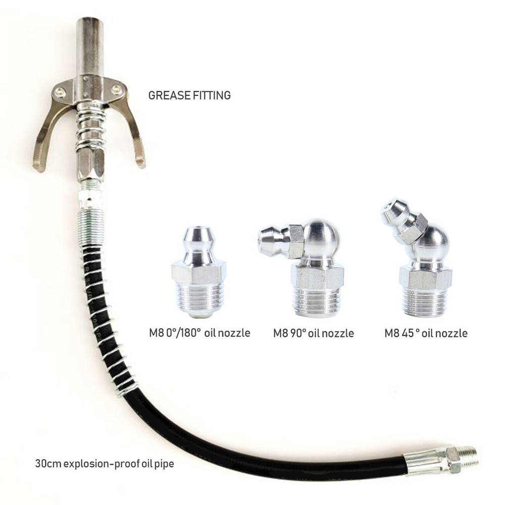 1/8"NPTGrease Gun Coupler Quick Release Lock On Coupling w/Hose Adapter Set For