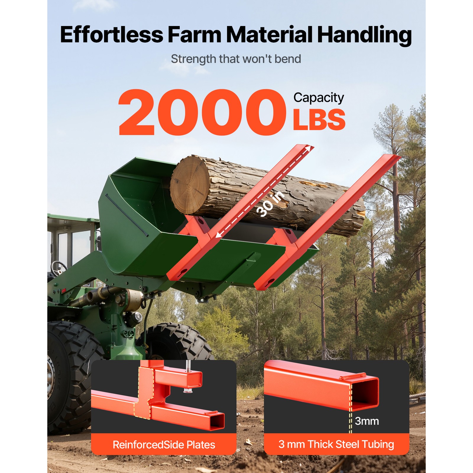 Uimoso 2000 lbs 43" Clamp on Pallet Forks Quick Attach Tractor Forks