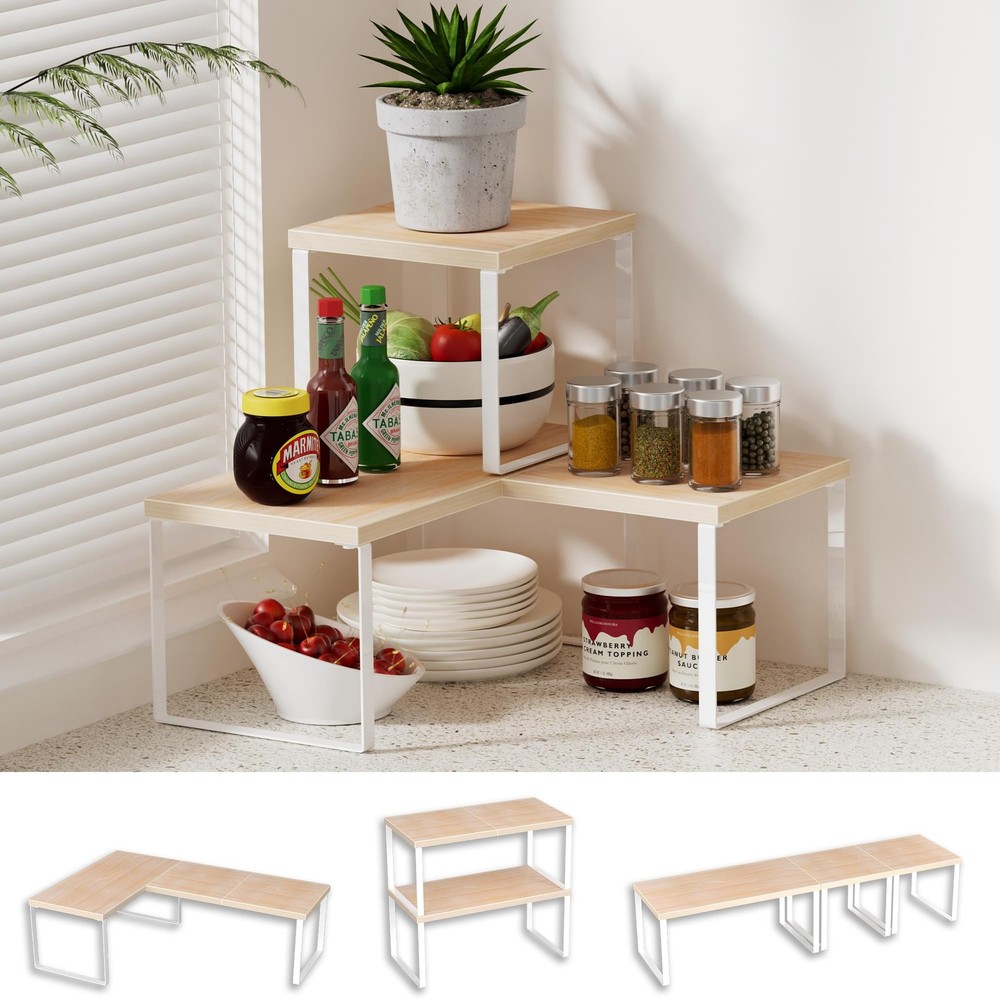 Countertop Organizer Corner Shelf, 2 Tier Adjustable Stackable Corner Shelves...
