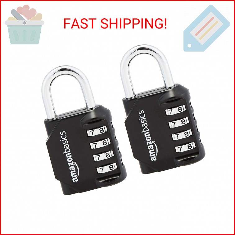 Amazon Basics 4-Digit Combination Lock, Black, 2-Pack