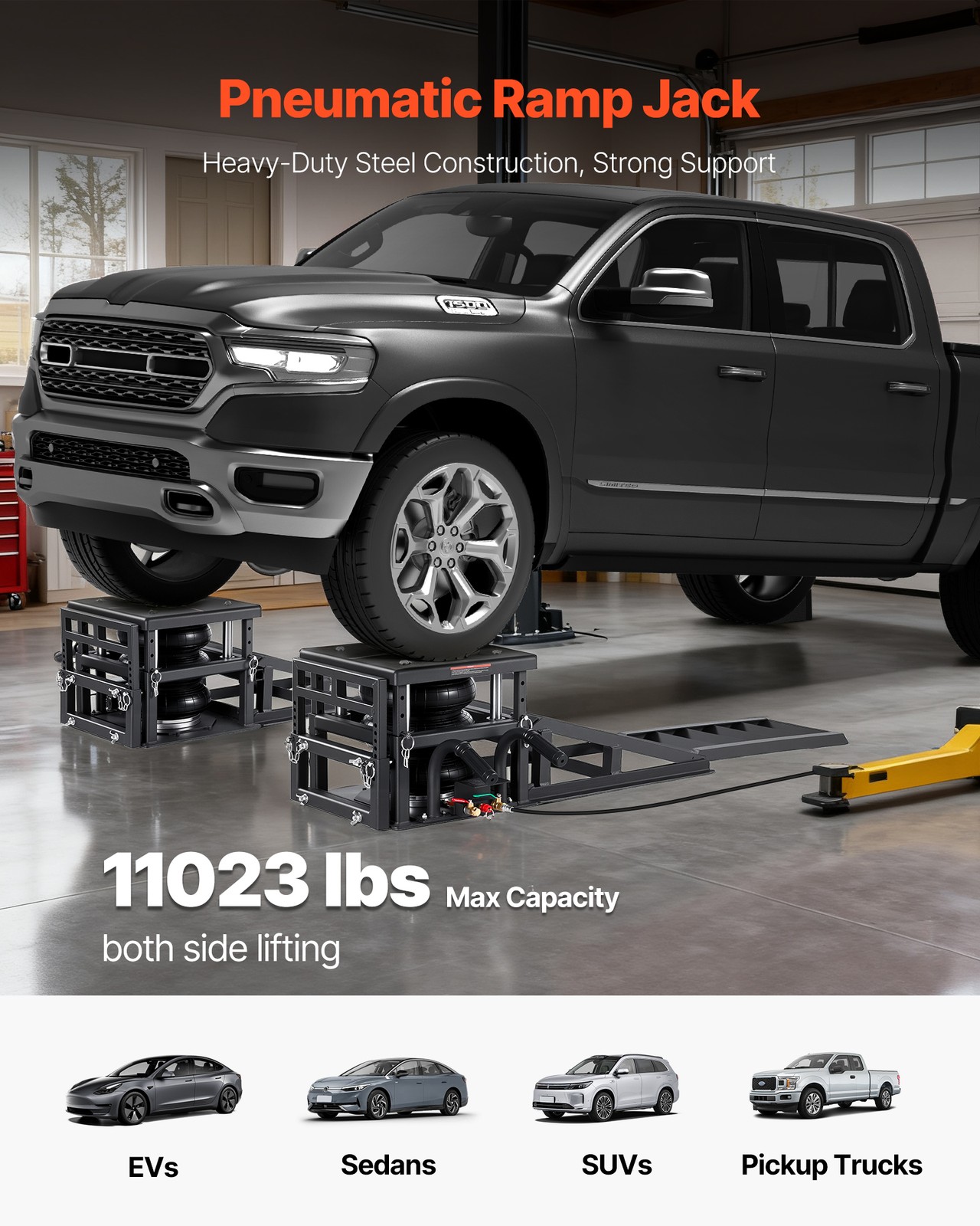 VEVOR 2-Pack Air Portable Car Lifts 11023 lbs Heavy Duty Pneumatic Ramp Jacks