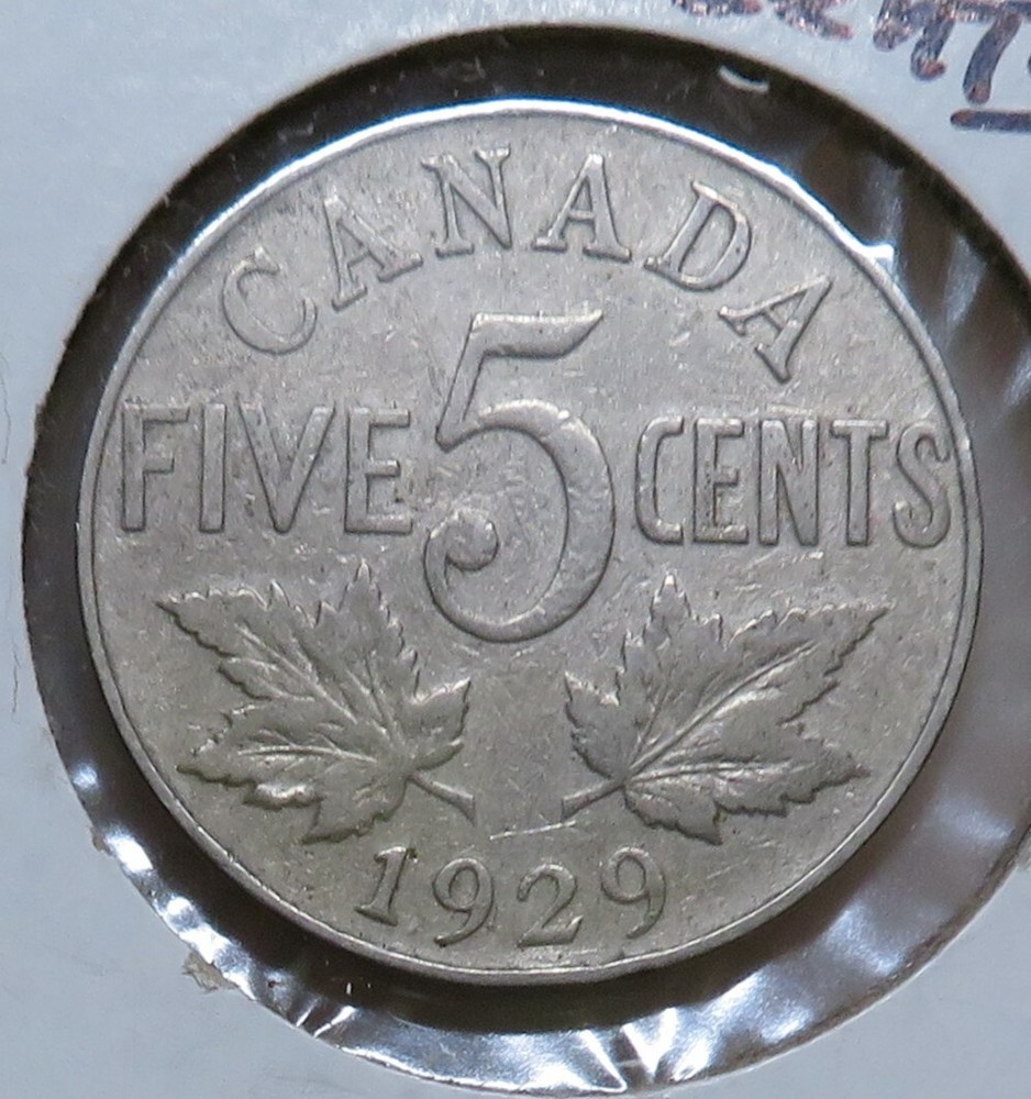 1929 Canada Five Cents-Higher Grade