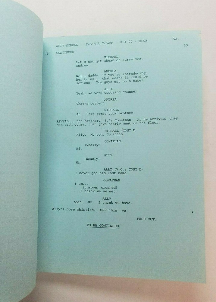 ALLY MCBEAL / David E. Kelley 2000 TV Script, CALISTA FLOCKHART "Two's a Crowd"