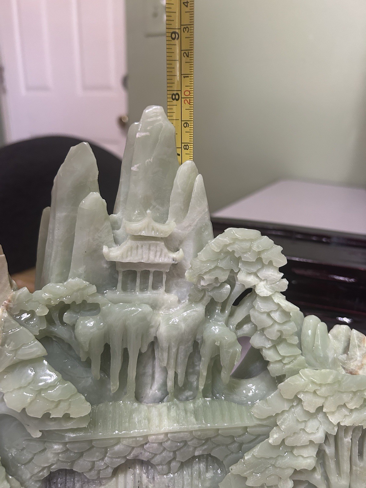 7.3LB Natural Green Jade Stone Hand Craved Landscape Crystal