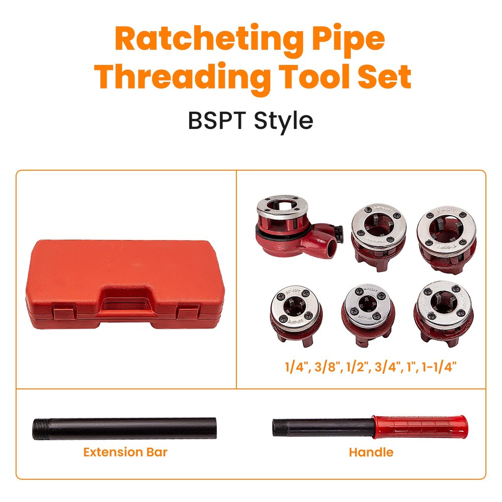 Ratcheting Pipe Thread Threader Die Handle Tool Kit Assembly 1/2'' 3/4'' Manual
