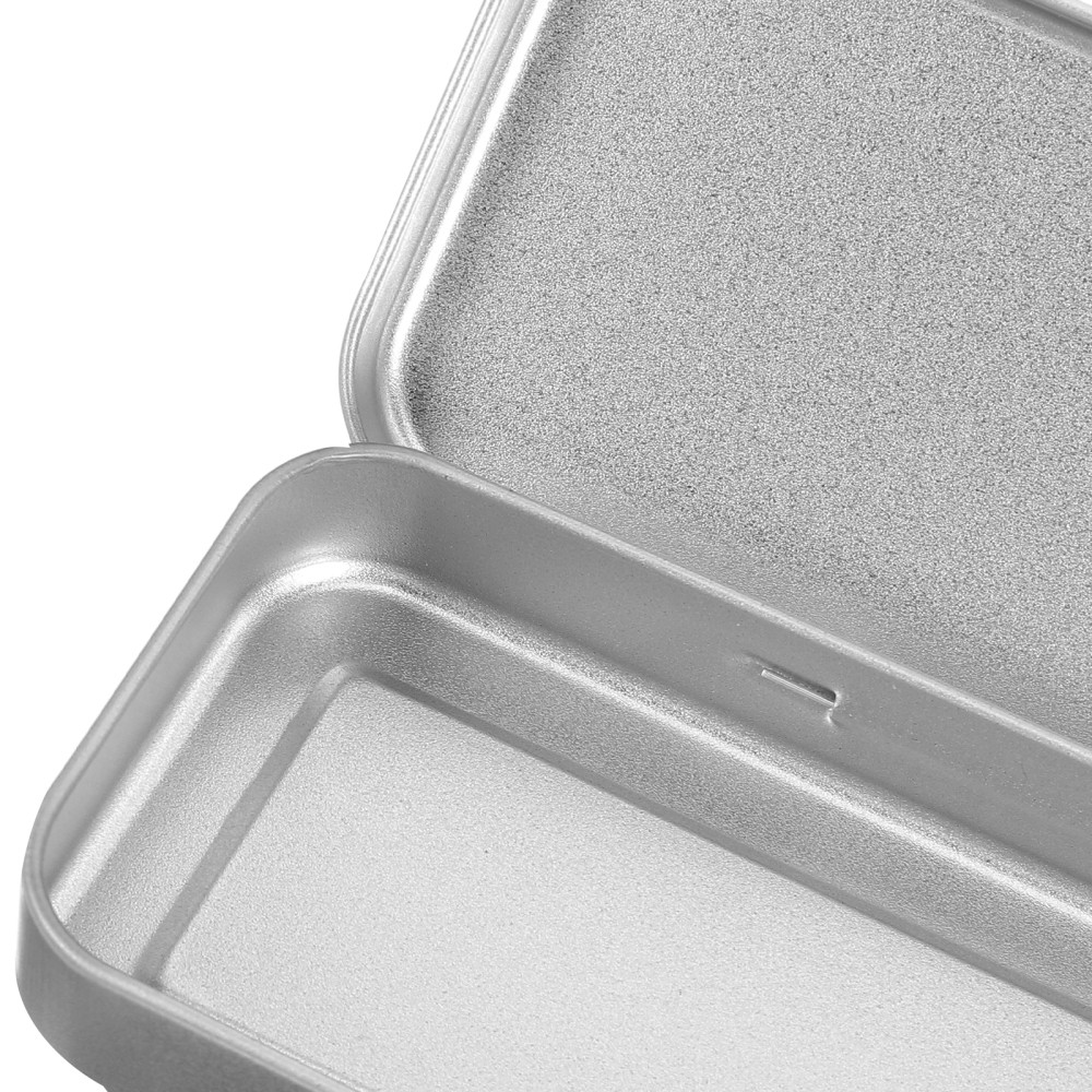 Pencil Case Rectangular Hinged Tin Box Silver Pens Office for Kids