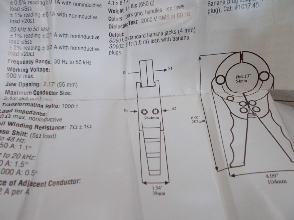 AEMC Instruments AC Current Probe SD601 with Instructions (J-1)