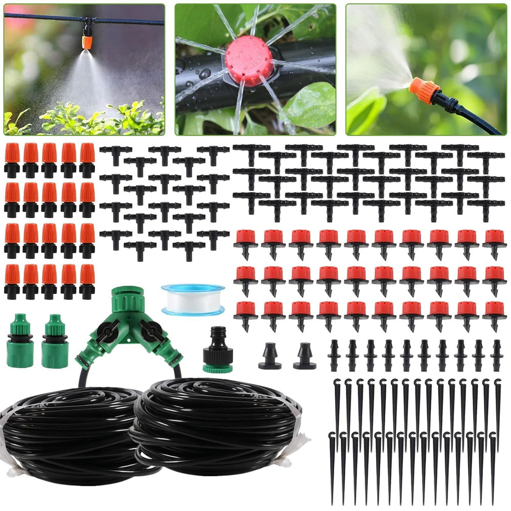 98FT Drip Irrigation System, Micro Garden Drip Irrigation System with 1/4 Inch T