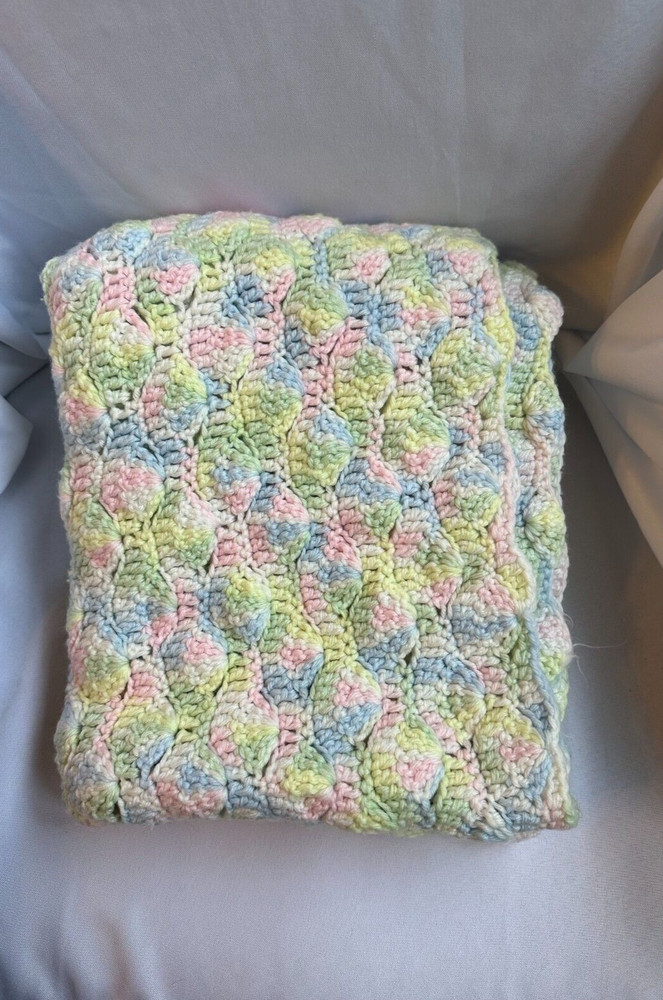 Handmade Knitted Blanket Multicolor Size 43" x 45"