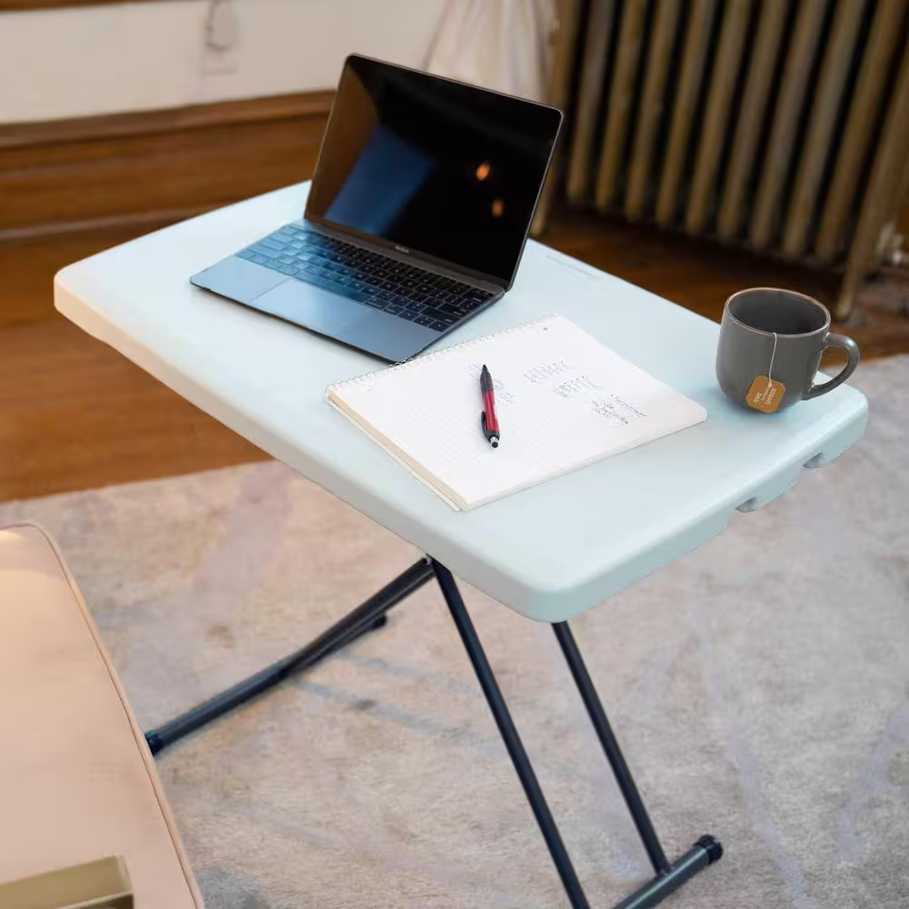 30 In. White Plastic Adjustable Height Folding Utility Table