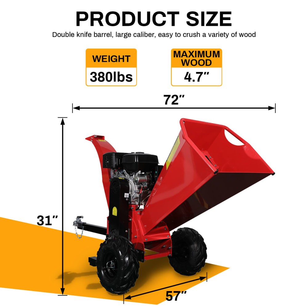 4.7”-6" Gas Powered Wood Chipper 420cc 15HP Gasoline Engine Leaf Branch Shredder