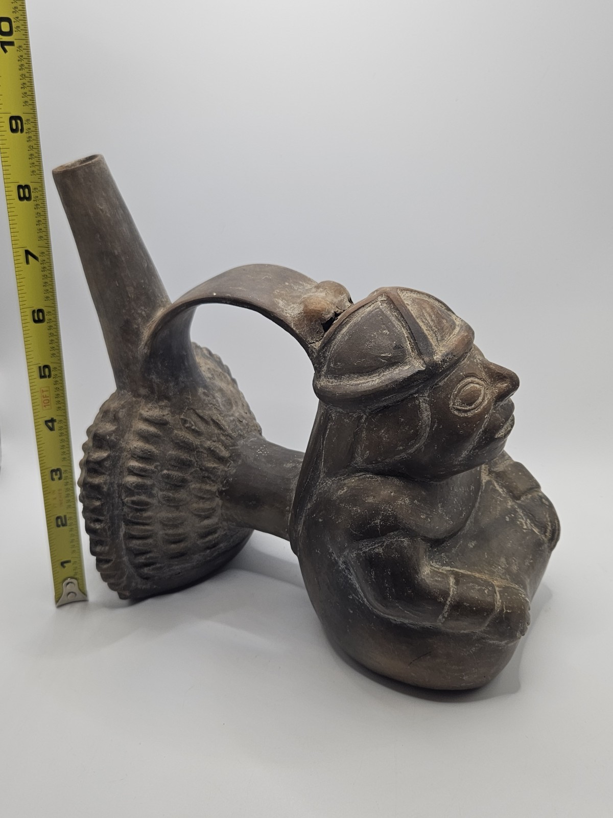 Peruvian Blackware Pottery Vessel Chimú Style Pre Columbian Seated Figure