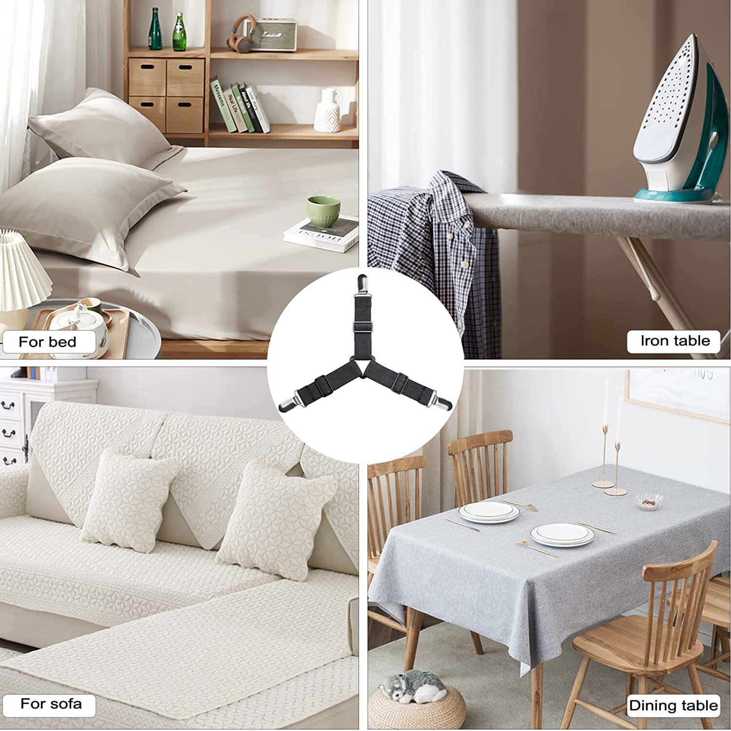 4Bed Sheet Fasteners Adjustable Elastic Suspenders Straps Mattress Covers Clips