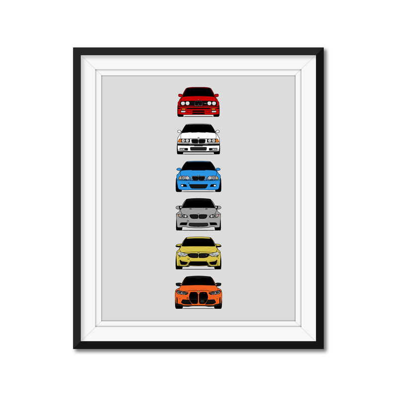 BMW M3 Generations Poster Print Wall Art History Evolution E30, E36, E46, E92