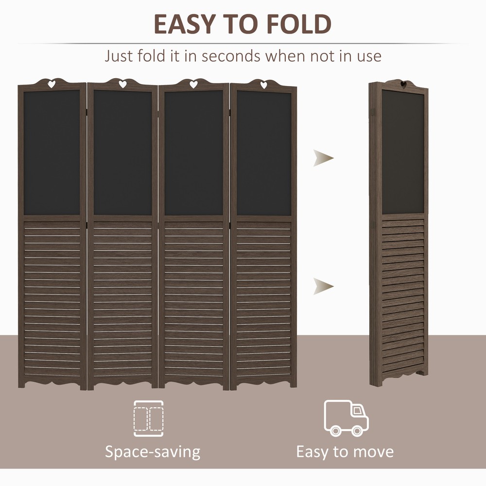 4-Panel Folding Room Partition Divider Wall, Privacy Screen w/ Blackboard, Brown