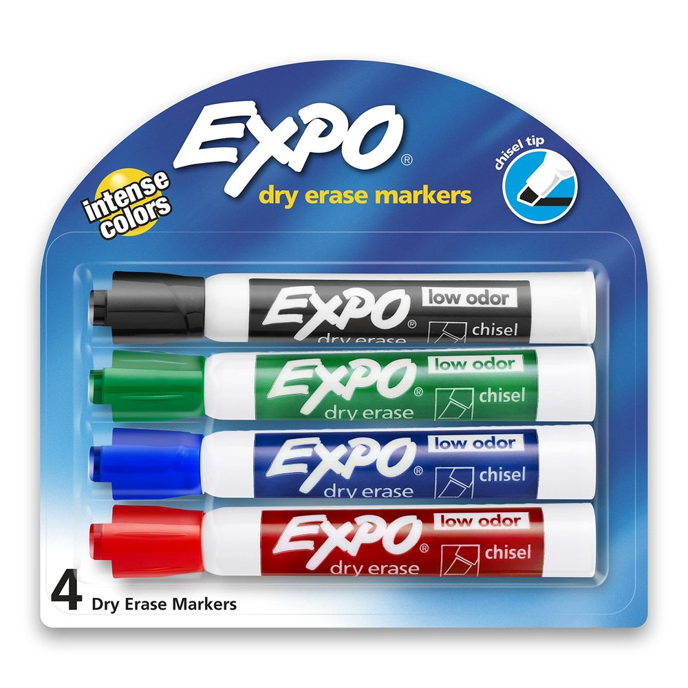 Low-Odor Dry Erase Markers Chisel Tip Assorted Colors 4-Count