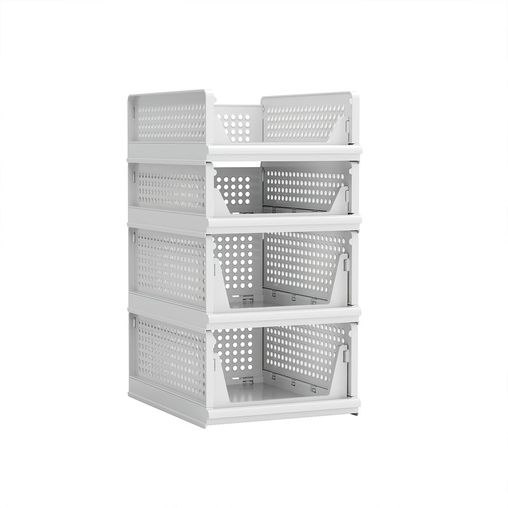 Proarea 4 Pack Stackable Plastic Storage Basket Closet Organizer Bin Foldable...