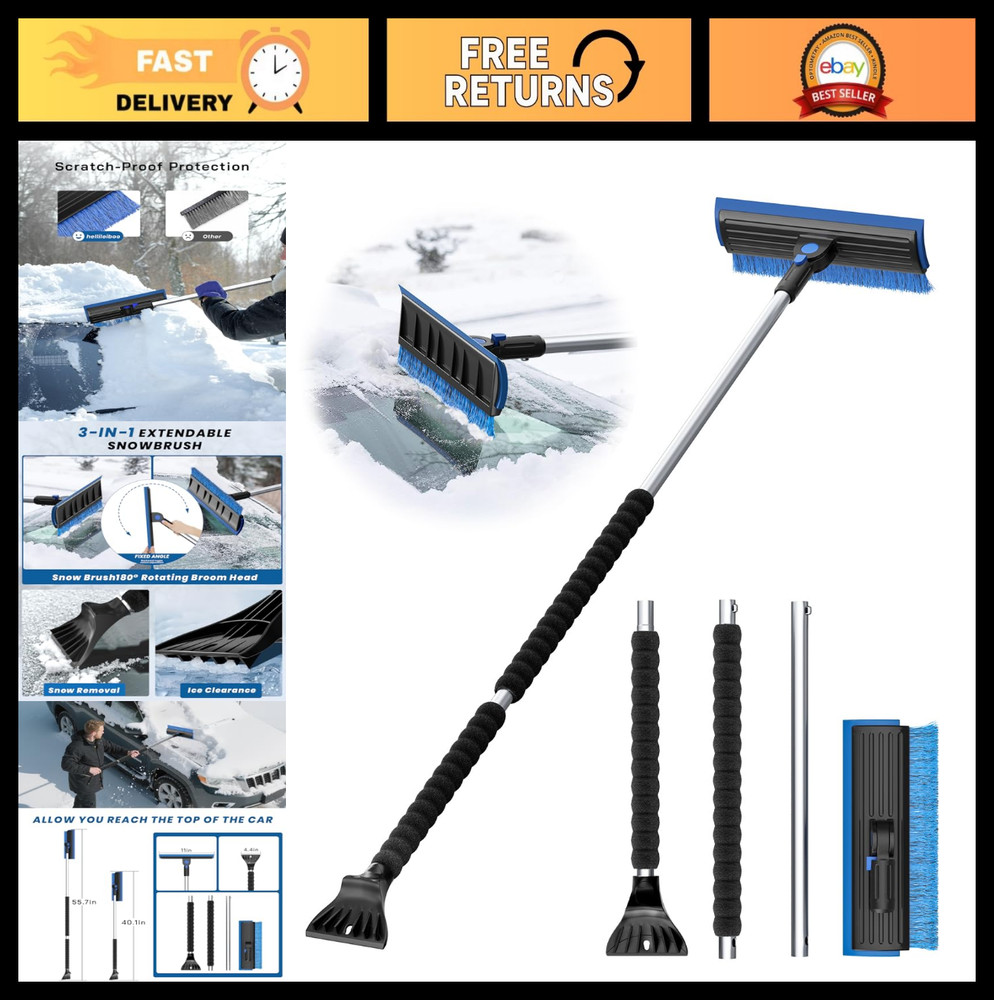 Extra Long 55.7" Ice Scraper for Car Windshield, Multi-Functional Snow Brush wit