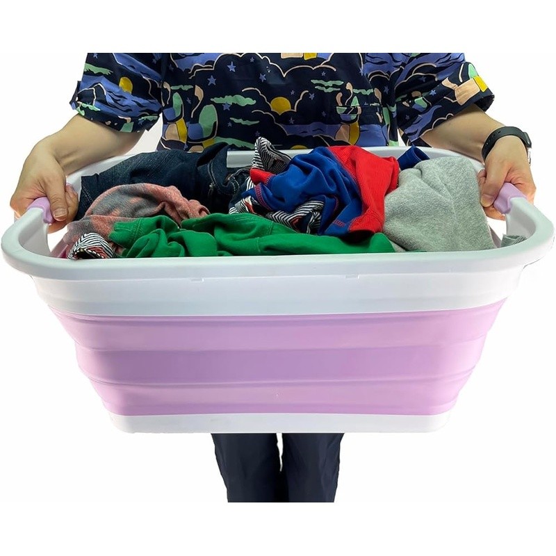 Collapsible Portable Laundry Basket Space Saving Handle TPE PP Storage Container