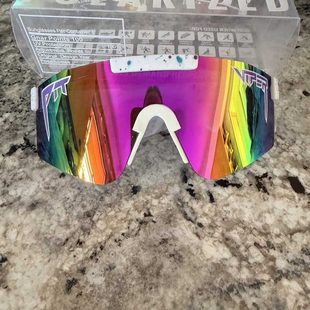 Pit Viper Cycling Sunglasses Polarized Multicolor Lens White Frame Shield