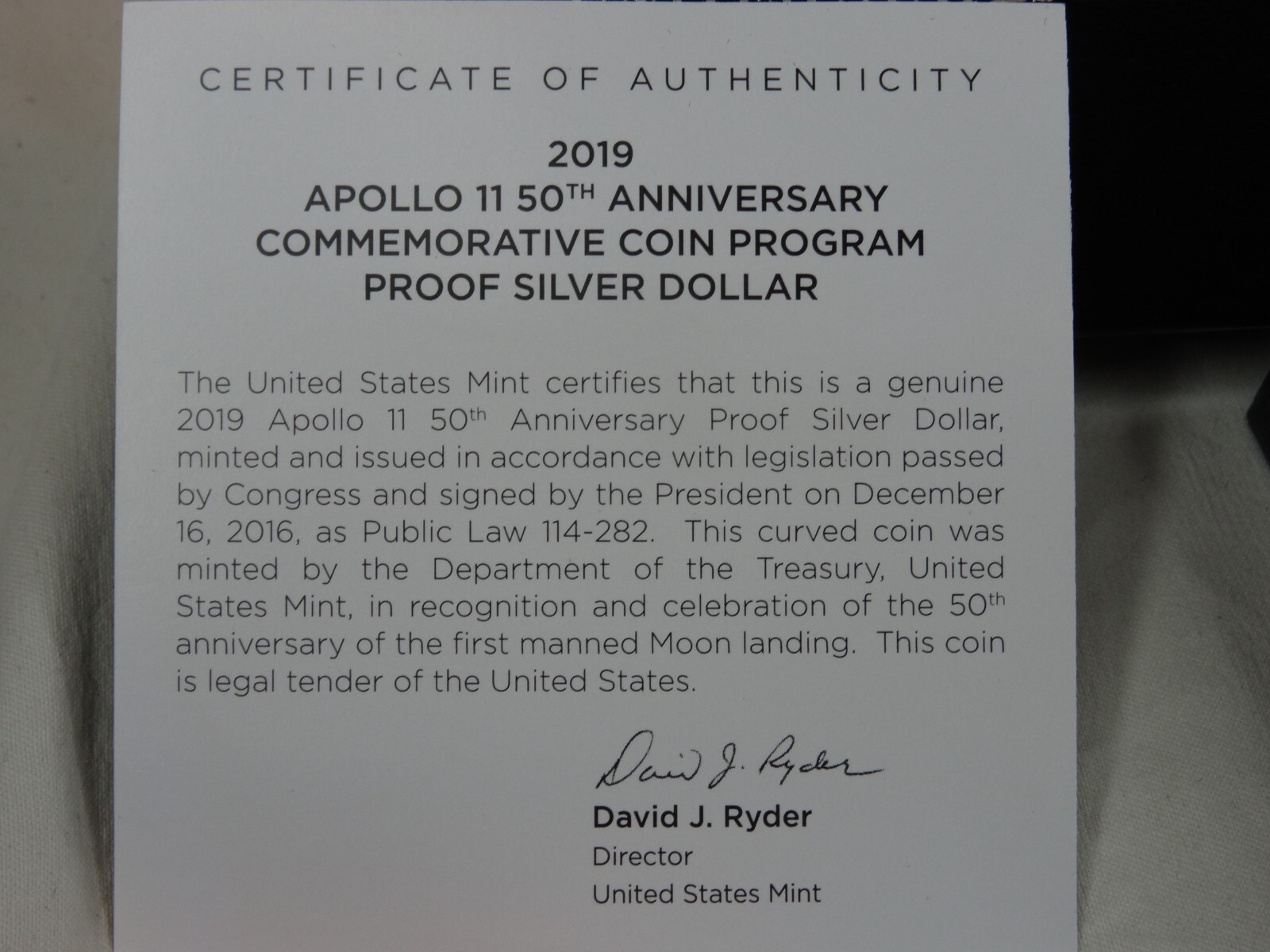 2019-P Apollo 11 Proof Silver Dollar US Mint Commemorative $1 OGP Box & COA