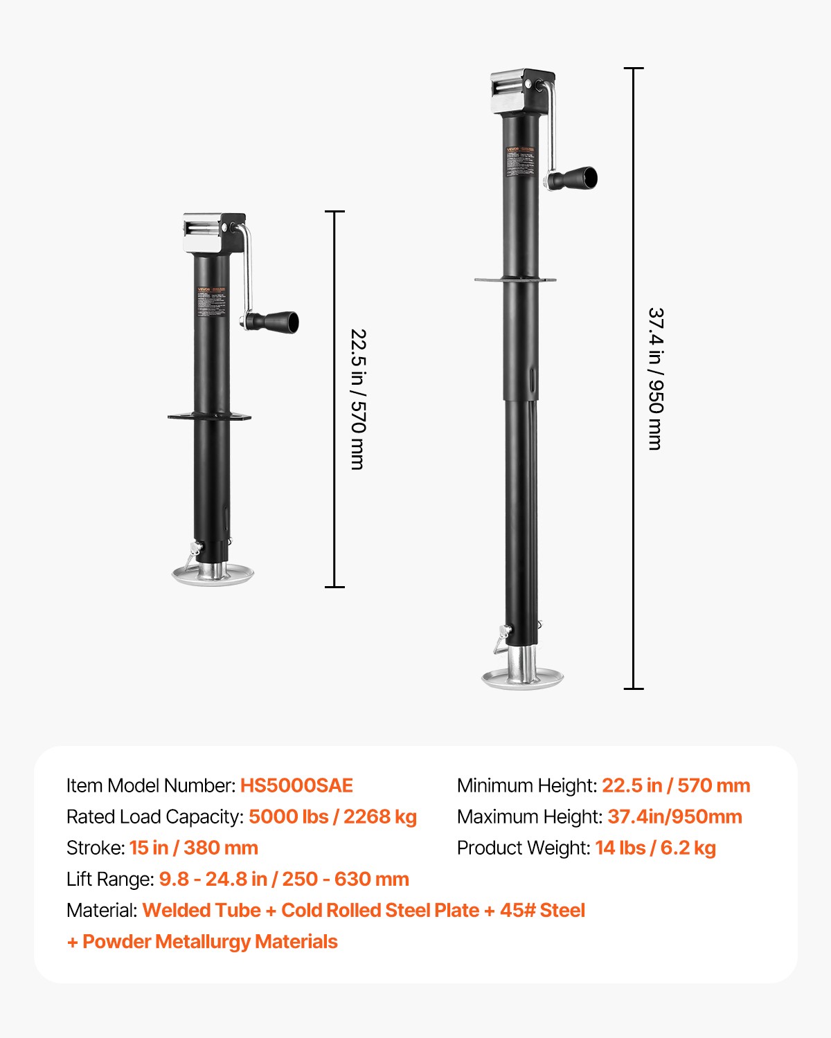 VEVOR A-Frame Trailer Jack 5000 lb Bolt-On Tongue Jack, New