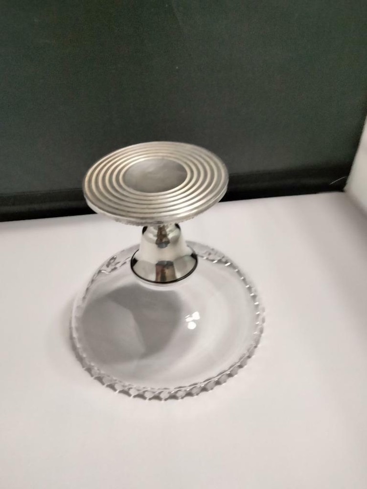 CROWN Sterling Silver Weighted Compote Silver Base Glass Dish Nubby Edge *NOTES*
