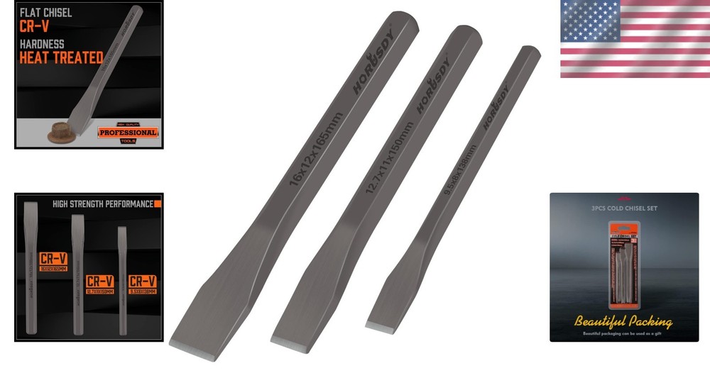 3-Piece Drop-Forged Chromium-Vanadium Chisel Set - Ideal for Professionals