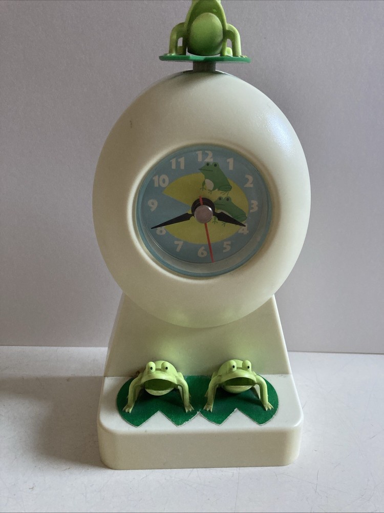 Vintage 80s Novelty Frog Clock , Plastic, Mouths Open + Close Tested & Working