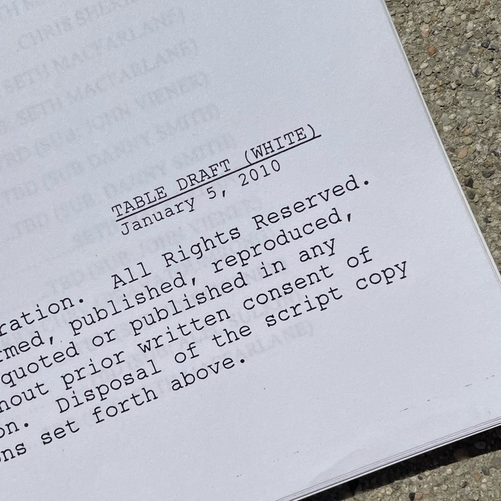 Family Guy Original 2010 Production Used Table Draft Script Seth MacFarlane