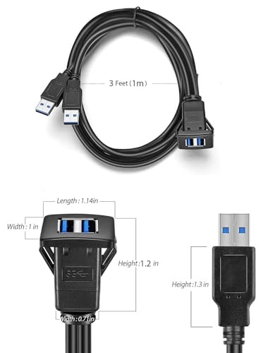 1M USB3.0 Dual Square Flush Mount - USB 3.0 Extension Panel Cable, for 3 feet